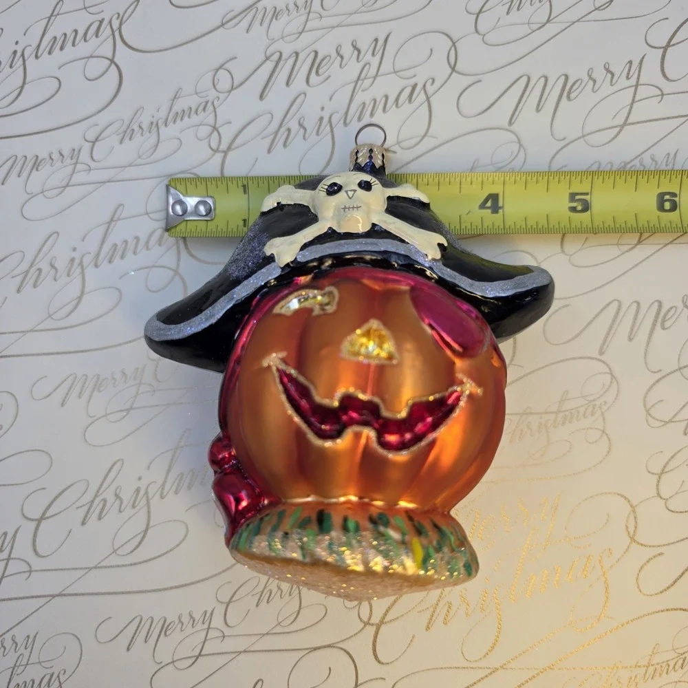 Christopher Radko Pirate Patch Pumpkin Halloween Glass Ornament 5
